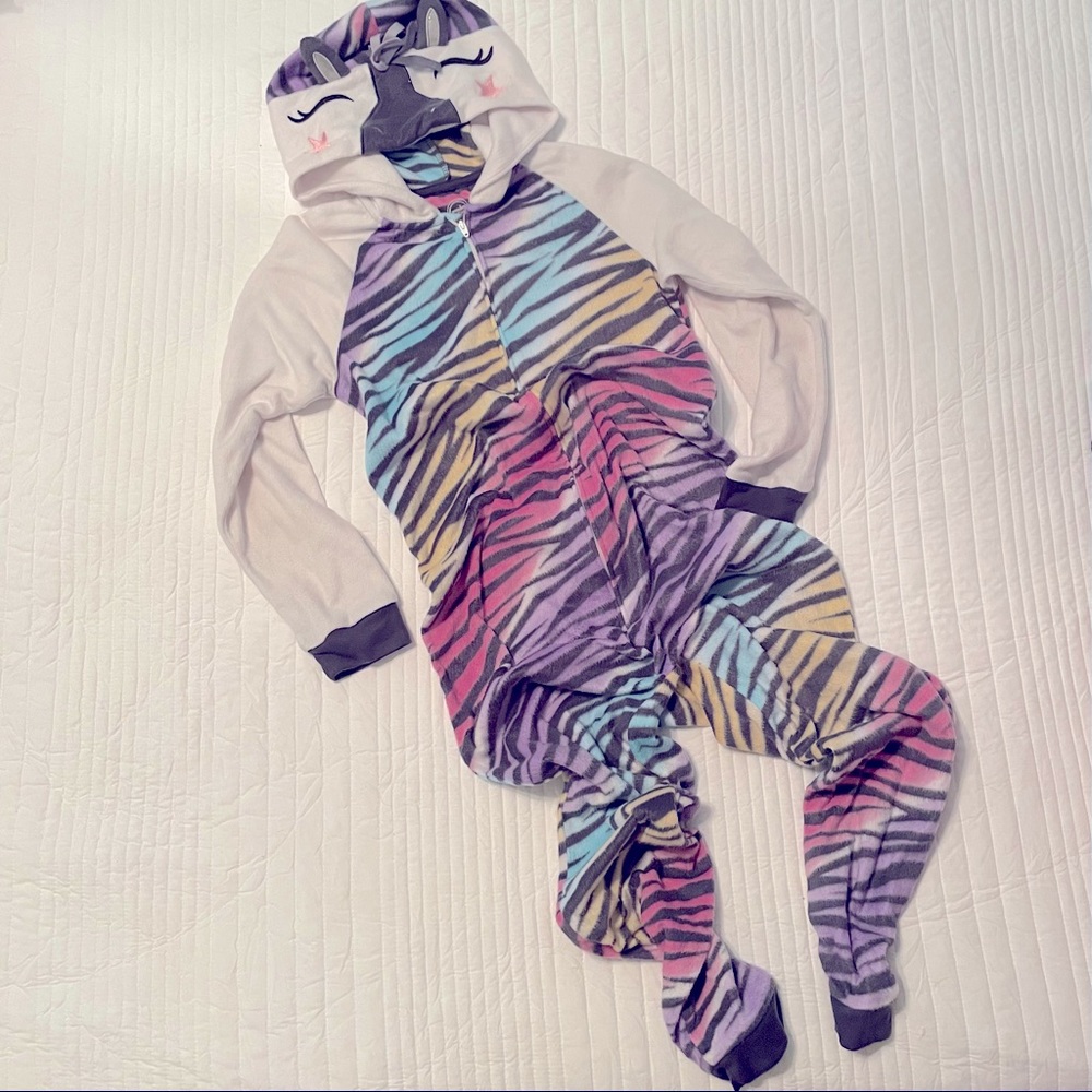 Girls Zebra Zipper Onesie PJs, L (10-12)